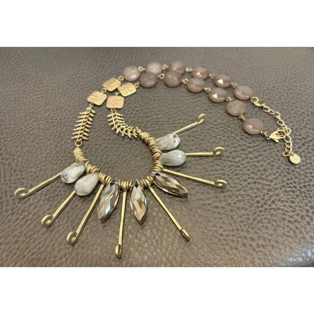 Vintage LYDELL NYC Boho AB Gray Bead Modernist Statement Necklace 20-23